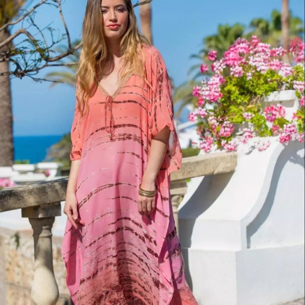 Long Kaftan Beach Cover up Kimono - Picture 2 of 4